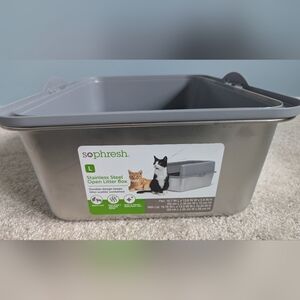NWT SoPhresh Large Stainless Steel Open Litter Box - Gray